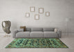 Machine Washable Persian Turquoise Traditional Area Rugs in a Living Room,, wshtr588turq