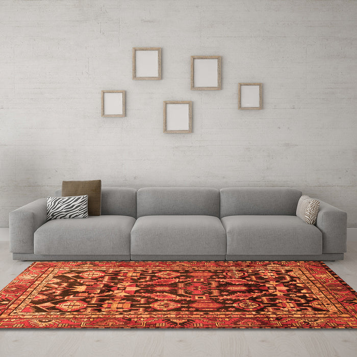 Machine Washable Persian Orange Traditional Area Rugs in a Living Room, wshtr588org
