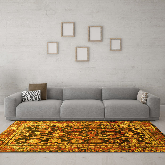 Machine Washable Persian Yellow Traditional Rug in a Living Room, wshtr588yw