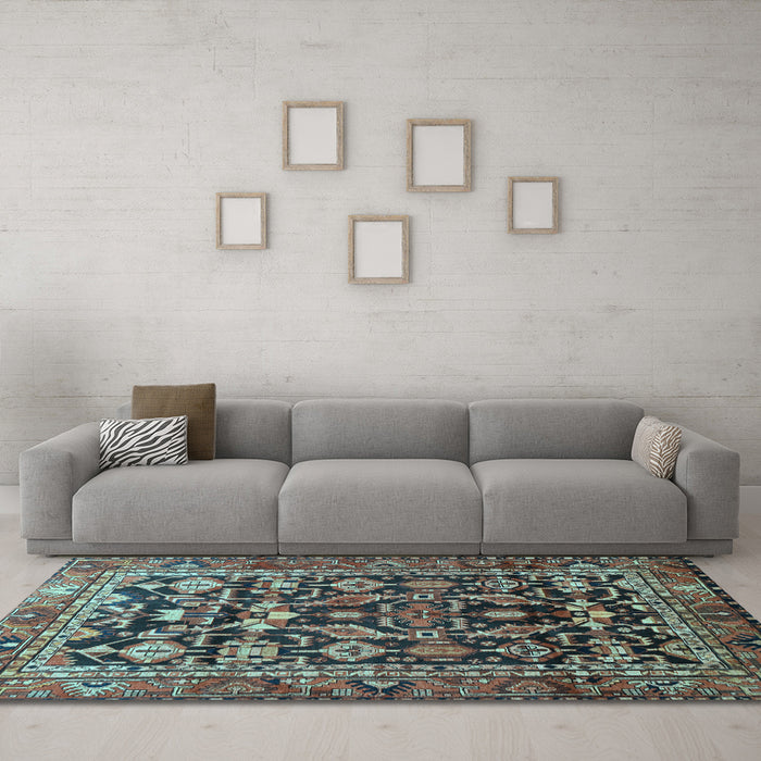 Machine Washable Persian Light Blue Traditional Rug in a Living Room, wshtr588lblu
