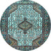 Round Medallion Light Blue Traditional Rug, tr589lblu