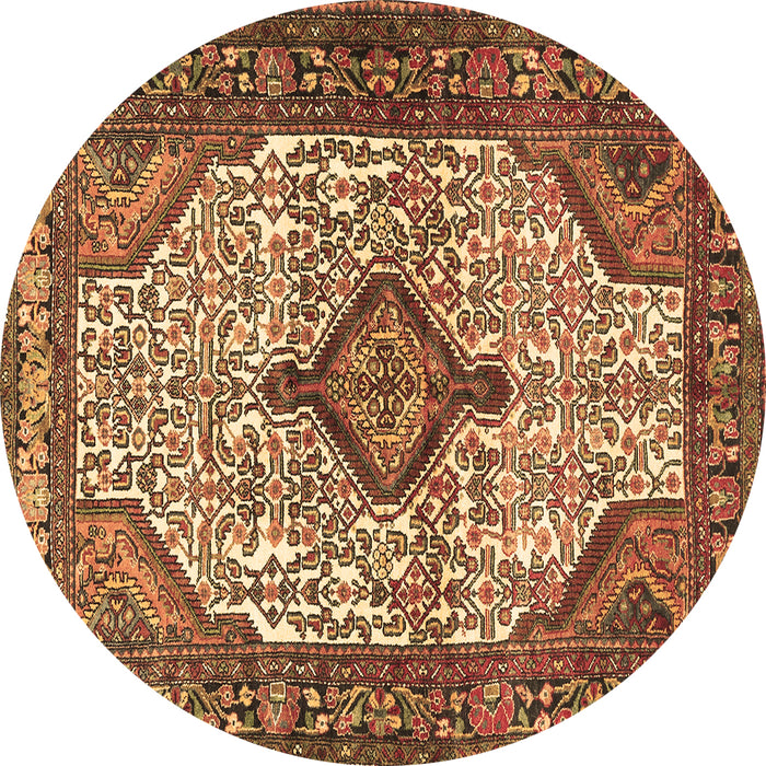 Round Machine Washable Medallion Brown Traditional Rug, wshtr589brn