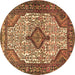 Round Machine Washable Medallion Brown Traditional Rug, wshtr589brn