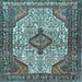 Square Machine Washable Medallion Light Blue Traditional Rug, wshtr589lblu