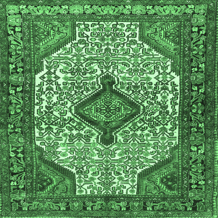Square Machine Washable Medallion Emerald Green Traditional Area Rugs, wshtr589emgrn