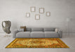 Machine Washable Medallion Yellow Traditional Rug in a Living Room, wshtr589yw