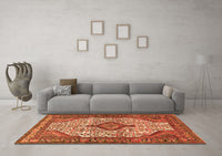 Machine Washable Medallion Orange Traditional Rug, wshtr589org