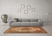 Machine Washable Medallion Brown Traditional Rug in a Living Room,, wshtr589brn