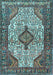 Machine Washable Medallion Light Blue Traditional Rug, wshtr589lblu