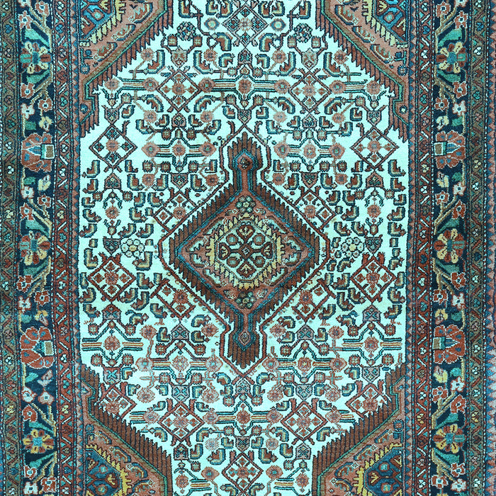 Machine Washable Medallion Light Blue Traditional Rug, wshtr589lblu