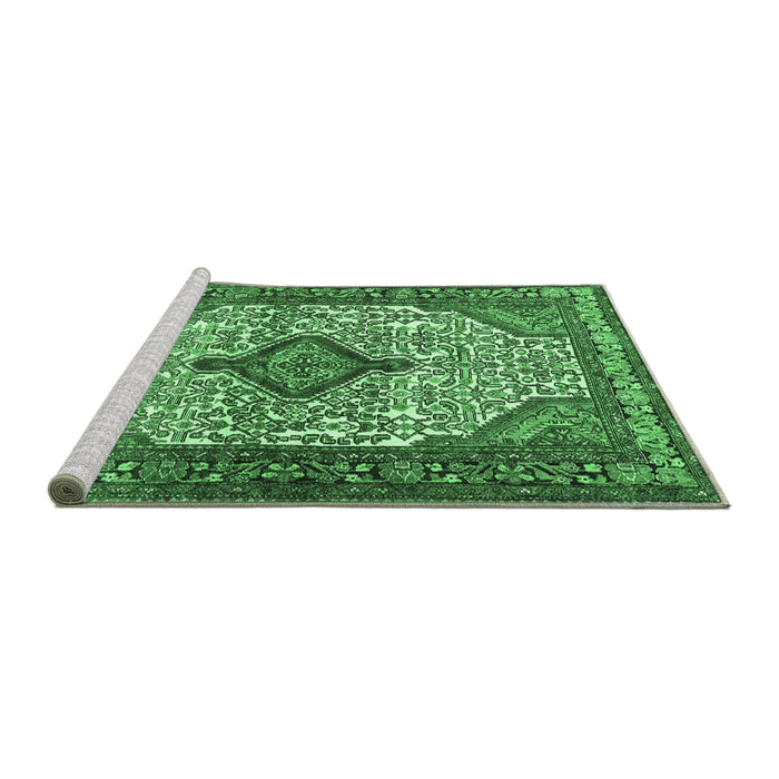 Sideview of Machine Washable Medallion Emerald Green Traditional Area Rugs, wshtr589emgrn