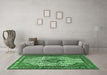 Machine Washable Medallion Emerald Green Traditional Area Rugs in a Living Room,, wshtr589emgrn