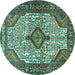 Round Machine Washable Medallion Turquoise Traditional Area Rugs, wshtr589turq