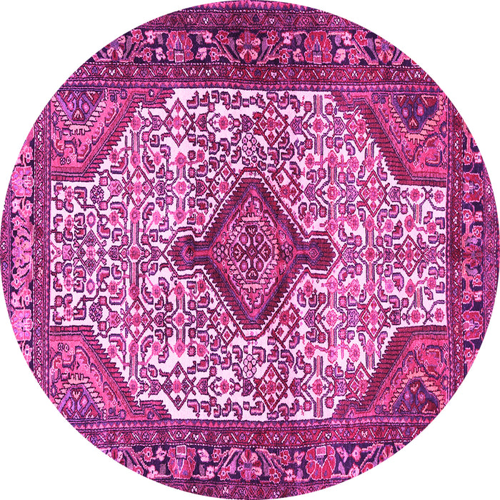 Round Machine Washable Medallion Pink Traditional Rug, wshtr589pnk