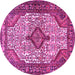 Round Machine Washable Medallion Pink Traditional Rug, wshtr589pnk