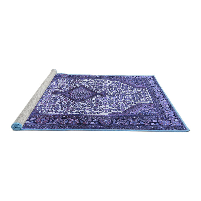 Sideview of Machine Washable Medallion Blue Traditional Rug, wshtr589blu