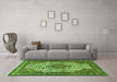 Machine Washable Medallion Green Traditional Area Rugs in a Living Room,, wshtr589grn