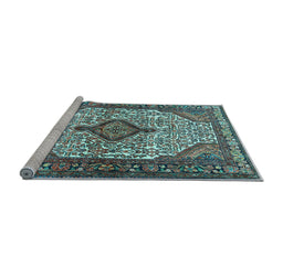 Sideview of Machine Washable Medallion Light Blue Traditional Rug, wshtr589lblu
