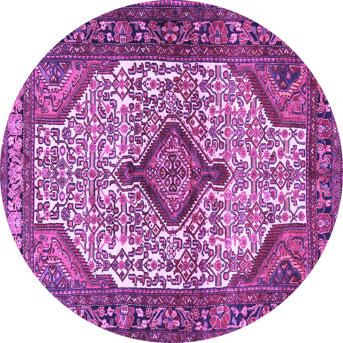 Round Machine Washable Medallion Purple Traditional Area Rugs, wshtr589pur