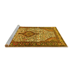 Sideview of Machine Washable Medallion Yellow Traditional Rug, wshtr589yw