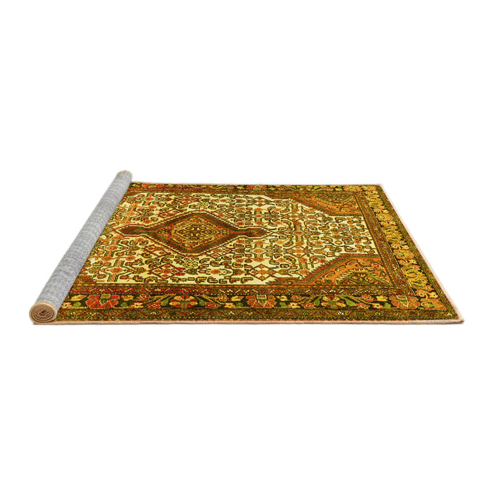 Sideview of Machine Washable Medallion Yellow Traditional Rug, wshtr589yw