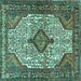 Square Medallion Turquoise Traditional Rug, tr589turq