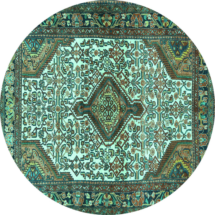 Round Medallion Turquoise Traditional Rug, tr589turq