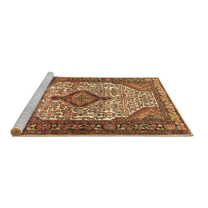 Sideview of Machine Washable Medallion Brown Traditional Rug, wshtr589brn