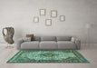 Machine Washable Medallion Turquoise Traditional Area Rugs in a Living Room,, wshtr589turq