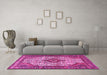 Machine Washable Medallion Pink Traditional Rug in a Living Room, wshtr589pnk