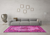 Machine Washable Medallion Pink Traditional Rug, wshtr589pnk