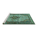 Sideview of Machine Washable Medallion Turquoise Traditional Area Rugs, wshtr589turq