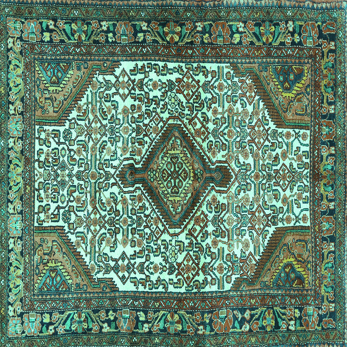 Square Machine Washable Medallion Turquoise Traditional Area Rugs, wshtr589turq