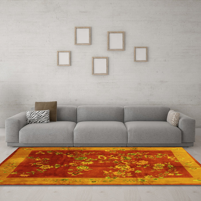 Machine Washable Oriental Yellow Asian Inspired Rug in a Living Room, wshtr58yw