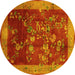 Round Machine Washable Oriental Yellow Asian Inspired Rug, wshtr58yw