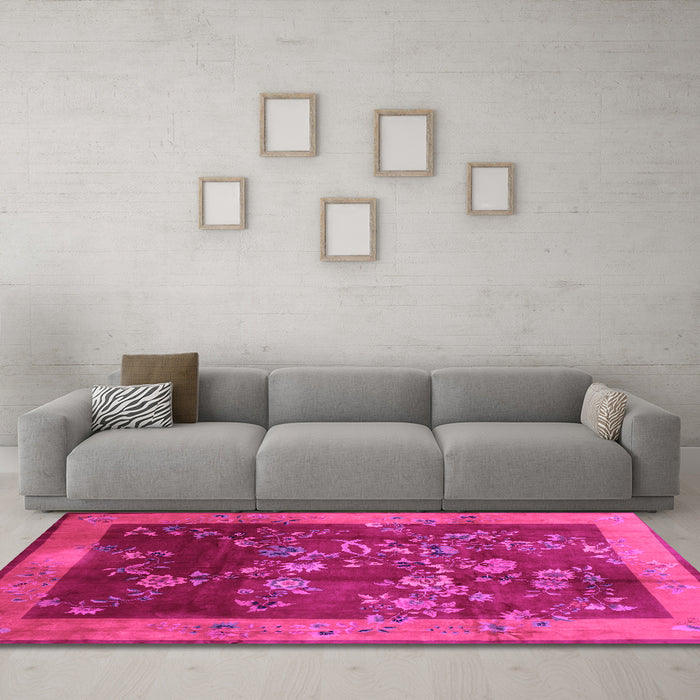Machine Washable Oriental Pink Asian Inspired Rug in a Living Room, wshtr58pnk