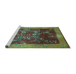 Sideview of Machine Washable Oriental Turquoise Asian Inspired Area Rugs, wshtr58turq