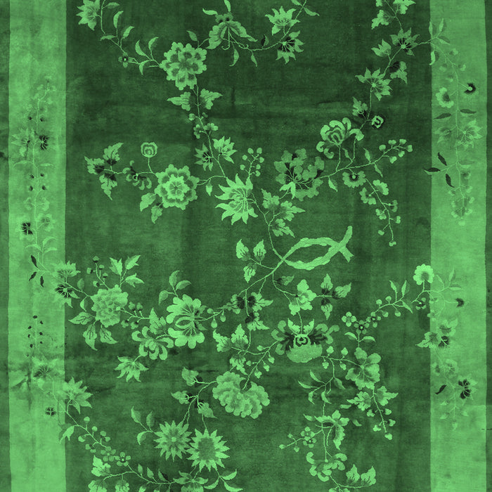 Machine Washable Oriental Emerald Green Asian Inspired Area Rugs, wshtr58emgrn