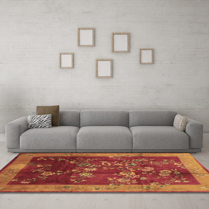 Machine Washable Oriental Brown Asian Inspired Rug in a Living Room,, wshtr58brn