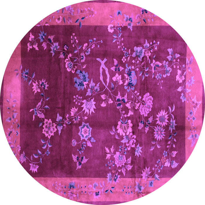 Round Machine Washable Oriental Purple Asian Inspired Area Rugs, wshtr58pur