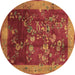 Round Machine Washable Oriental Brown Asian Inspired Rug, wshtr58brn