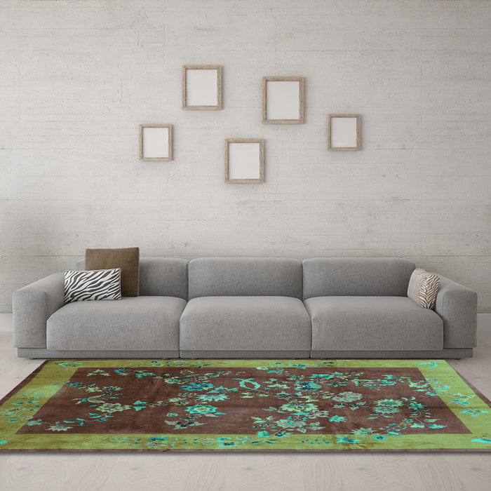 Machine Washable Oriental Turquoise Asian Inspired Area Rugs in a Living Room,, wshtr58turq