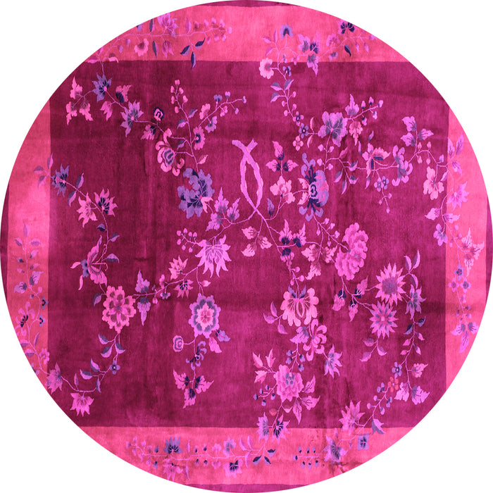 Round Machine Washable Oriental Pink Asian Inspired Rug, wshtr58pnk