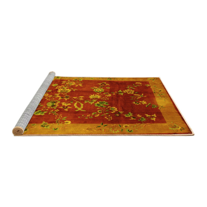 Sideview of Machine Washable Oriental Yellow Asian Inspired Rug, wshtr58yw