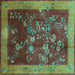 Square Oriental Turquoise Asian Inspired Rug, tr58turq