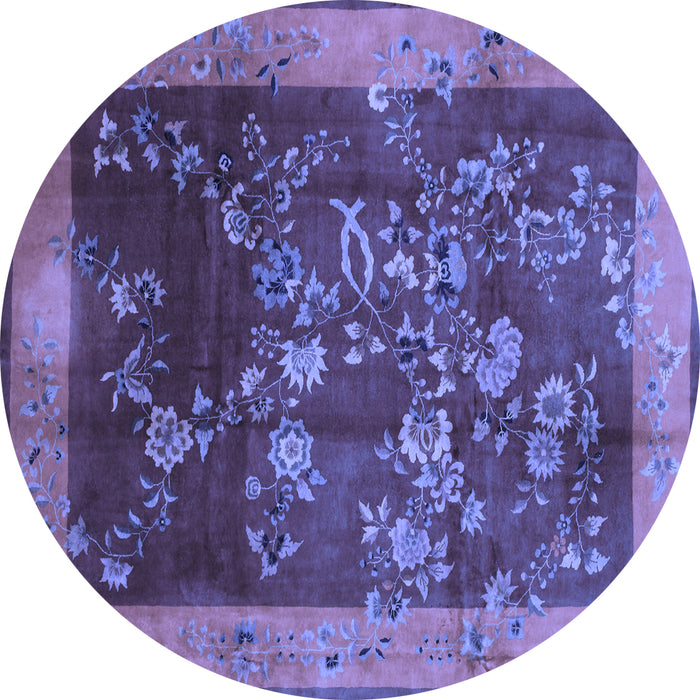 Round Machine Washable Oriental Blue Asian Inspired Rug, wshtr58blu