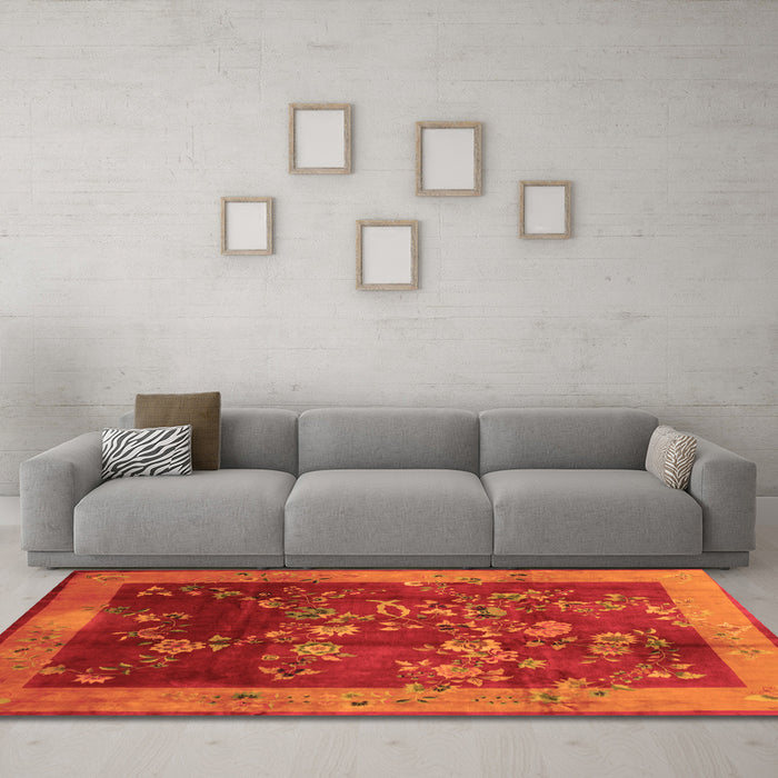 Machine Washable Oriental Orange Asian Inspired Area Rugs in a Living Room, wshtr58org