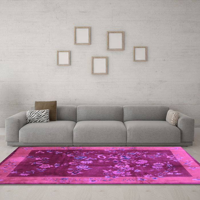 Machine Washable Oriental Purple Asian Inspired Area Rugs in a Living Room, wshtr58pur