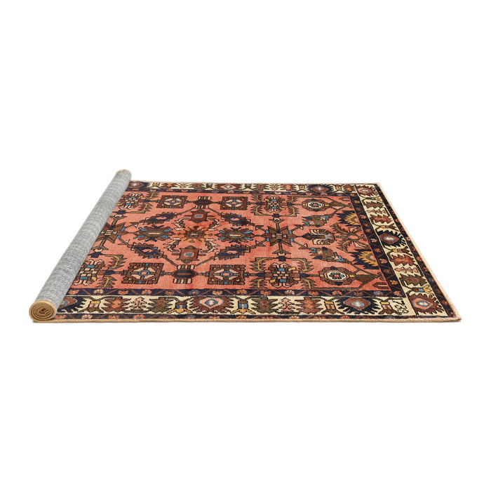 Sideview of Machine Washable Traditional Sand Brown Rug, wshtr590