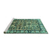 Sideview of Machine Washable Persian Turquoise Traditional Area Rugs, wshtr590turq